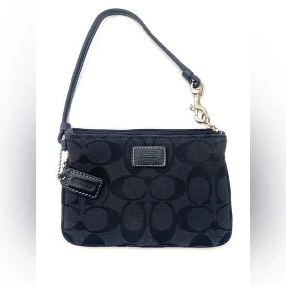 Coach Women’s Black Canvas Signature C Wristlet Coin Purse - Picture 1 of 5